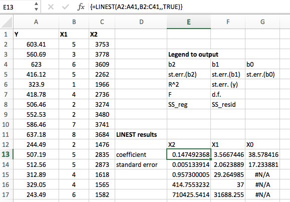 linear regression excel LINEST